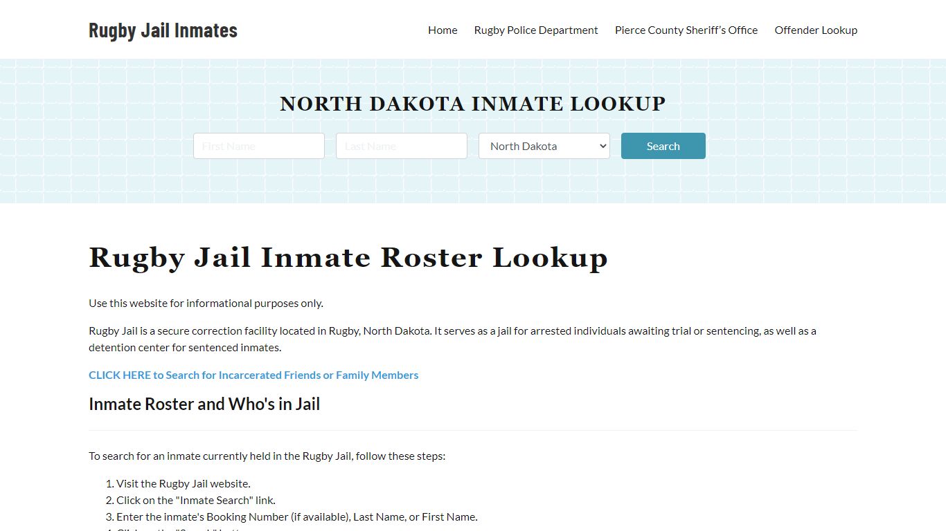 Rugby Jail Inmate Roster, Pierce County, ND, Offender Search